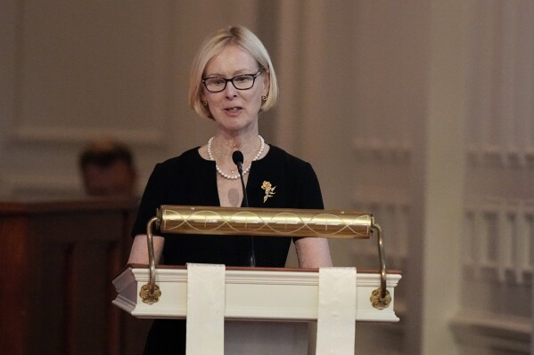 Kathryn Cade speaks at a tribute service for former first lady Rosalynn Carter at Glenn Memorial Church at Emory University on Tuesday, Nov. 28, 2023, in Atlanta. (AP Photo/Brynn Anderson, Pool)