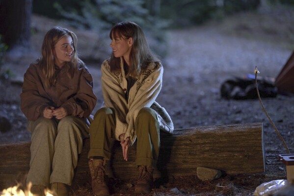 This image released by Amazon shows Maisy Stella, left, and Aubrey Plaza in a scene from 
