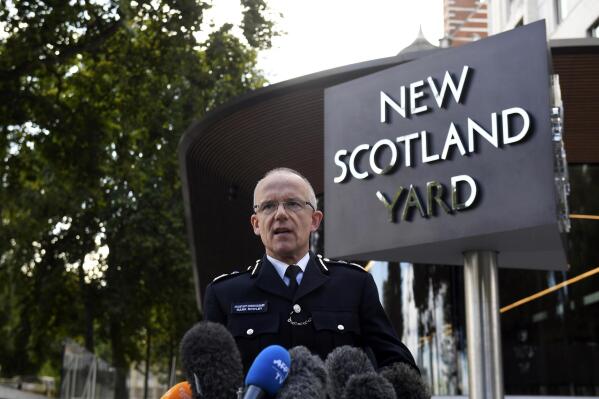 FILE - Metropolitan Police Assistant Commissioner Mark Rowley speaks to the media in London, Sept. 15, 2017. Veteran counterterrorism police officer Mark Rowley will be the new chief of London’s troubled Metropolitan Police, the British government said Friday, July 8 2022. Rowley, who was head of counterterrorism at the force between 2014 and 2018, becomes commissioner of Scotland Yard after a string of controversies undermined public confidence in the country’s largest police force. (Victoria Jones/PA via AP)