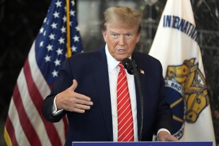 Republican presidential candidate former President Donald Trump speaks after meeting with members of the International Brotherhood of Teamsters at their headquarters in Washington, Wednesday, Jan. 31, 2024. (AP Photo/Andrew Harnik)