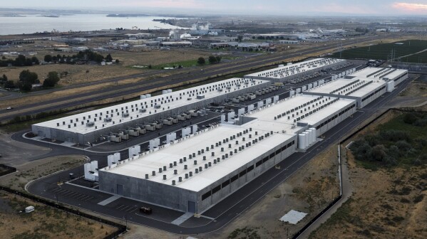 A sprawling Amazon Web Services data center is seen on Thursday, Aug. 22, 2024, in Boardman, Ore. (AP Photo/Jenny Kane)