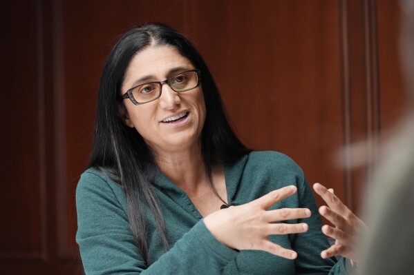 Dr. Mona Hanna-Attisha, a pediatrician who first flagged rising lead levels in Flint kids' blood, is interviewed Tuesday, March 19, 2024, in Flint, Mich. "Our young people are amazing," said Hanna-Attisha. "They are not okay with the status quo and they are demanding that we do better for them and for generations to come." (AP Photo/Carlos Osorio)