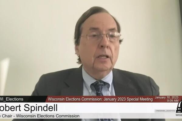 In this image made from video of WisconsinEye feed, Commissioner Robert Spindell Jr. speaks during a virtual Wisconsin Elections Commission meeting on Tuesday, Jan. 10, 2023. Black and Hispanic voters reacted Thursday, Jan. 12, 2023 to news that Spindell, a Republican member of the state elections commission, was bragging about low turnout among minorities in Milwaukee, a key factor in U.S. Sen. Ron Johnson's narrow win over a candidate seeking to become the first Black senator from the state. (WisconsinEye via AP)