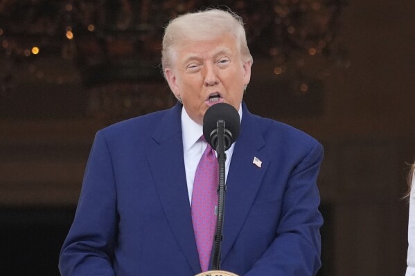 President Donald Trump speaks during the congressional picnic on the South Lawn of the White House, Thursday, June 12, 2025, in Washington. (AP Photo/Alex Brandon)