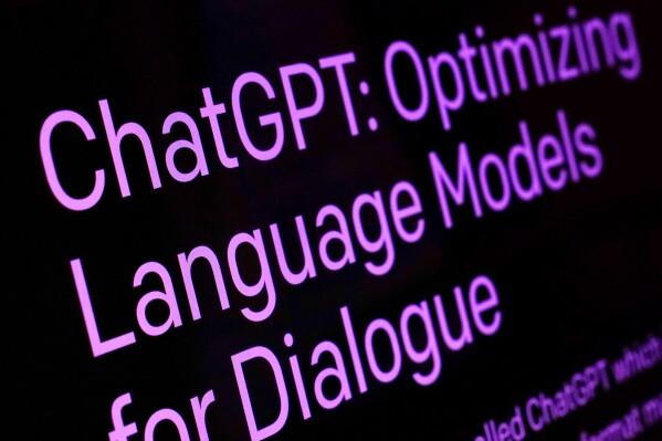FILE - Text from the ChatGPT page of the OpenAI website is shown in this photo, in New York, Feb. 2, 2023. Anthropic, ChatGPT-maker OpenAI and other major developers of AI systems known as large language models say they're hard at work to make them more truthful. (AP Photo/Richard Drew, File)