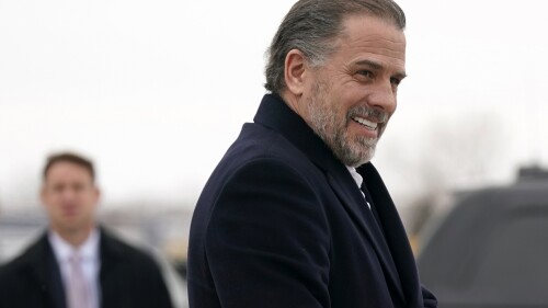 FILE - Hunter Biden, son of President Joe Biden, boards Air Force One with the president, Feb. 4, 2023, at Hancock Field Air National Guard Base in Syracuse, N.Y. Hunter Biden is expected to appear before a federal judge Wednesday, July 26 to plead guilty to two tax crimes and admit to possessing a gun as a drug user in a deal with the Justice Department that is likely going to spare him time behind bars.(AP Photo/Patrick Semansky, File)