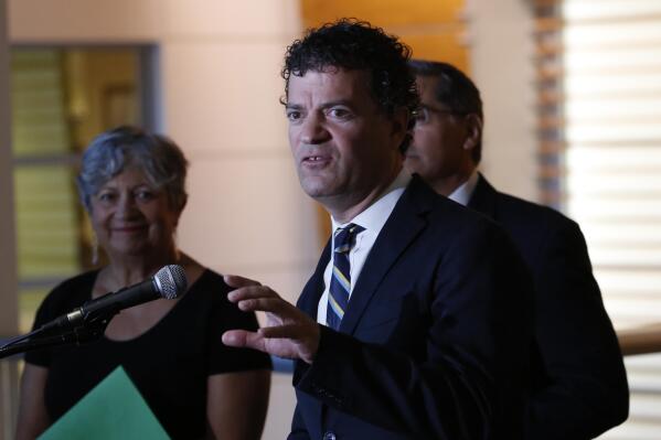FILE -  California EPA Director Jared Blumenfeld talks to reporters in Sacramento, Calif., Tuesday, Aug. 13, 2019. Blumenfeld testified before a legislative committee on Feb. 23, 2022, about the state's cap and trade program. (AP Photo/Rich Pedroncelli, File)