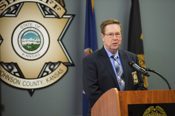 FILE - Johnson County, Kan., Sheriff Calvin Hayden speaks at a news conference, Aug. 27, 2020, in Olathe, Kan. (Shelly Yang/The Kansas City Star via AP, File)