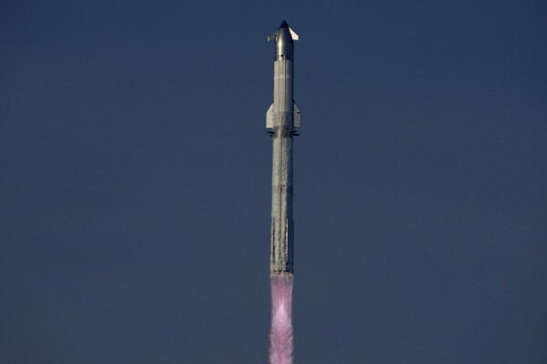 SpaceX's mega rocket Starship makes a test flight from Starbase, Texas, Tuesday, May 27, 2025. (AP Photo/Eric Gay)