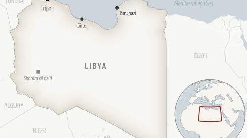 Este es un mapa GPS de Libia con su capital, Trípoli.  (Foto AP)