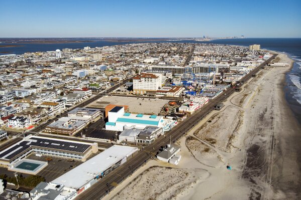 This Thursday, Feb. 4, 2021 photo shows Ocean City, N.J.  The city is dealing with the costs of rising sea levels, both in monetary terms and the disruption that recurring flooding brings. (AP Photo/Ted Shaffrey)