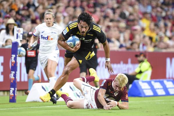 Billy Proctor of the Hurricanes runs with the ball during the Super Rugby Pacific Round 1 match against the Queensland Reds at Queensland Country Bank Stadium in Townsville, Australia Saturday, Feb. 25, 2023. (Scott Radford-Chisholm/AAP Image)