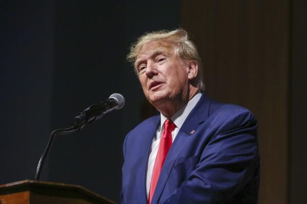 FILE - Former President Donald Trump speaks during the New Hampshire Republican State Committee 2023 annual meeting, Jan. 28, 2023, in Salem, N.H. Trump’s lawyers in Georgia are criticizing the Fulton County investigation into potential illegal election meddling after the foreperson of the special grand jury seated to help the probe went public this week.(AP Photo/Reba Saldanha, File)