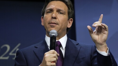 Republican presidential candidate Florida Gov. Ron DeSantis speaks during the Family Leadership Summit, Friday, July 14, 2023, in Des Moines, Iowa. (AP Photo/Charlie Neibergall)