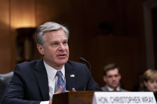 FBI Director Christopher Wray testifies during a Senate Homeland Security and Governmental Affairs Committee hearing on threats to the homeland, Tuesday, Oct. 31, 2023, on Capitol Hill in Washington. (AP Photo/Stephanie Scarbrough)