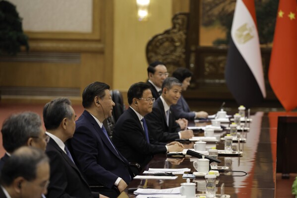 Chinese President Xi Jinping attends a meeting with Egyptian President Abdel Fattah al-Sisi at the Great Hall of the People in Beijing, Wednesday, May 29, 2024. (Tingshu Wang, Pool Photo via AP)