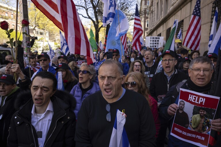 Pro-Israel demonstrators chant during the 