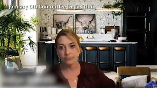 FILE - This image released by the House Select Committee investigating the Jan. 6 attack on the U.S. Capitol shows Kellye SoRelle, general counsel for the antigovernment group Oath Keepers, during a deposition displayed at a hearing by the committee on July 12, 2022, on Capitol Hill in Washington. SoRelle's trial will be delayed so she can get treatment she needs to be mentally competent to stand trial, a judge decided Friday, June 16, 2023. SoRelle is charged with conspiracy in connection with the Jan. 6, 2021, attack at the U.S. Capitol, but experts for the prosecution and defense found she is not competent for a trial that had been set for July. (House Select Committee via AP, File)
