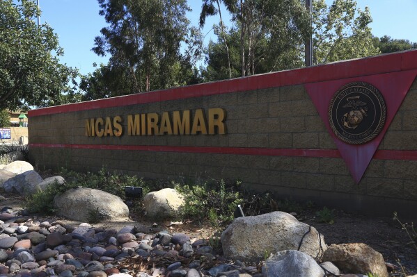 This May 14, 2020, photo provided by the U.S. Marine Corps shows the Marine Corps Air Station Miramar in San Diego. A military jet crashed near the base and a search-and-rescue operation was underway, the U.S. Marine Corps said in a statement early Friday, Aug. 25, 2023. The F/A-18 went down on Thursday, Aug. 24, in the vicinity of Marine Corps Air Station Miramar, according to a base press release. (Lance Cpl. Julian Elliott-Drouin/U.S. Marine Corps via AP)