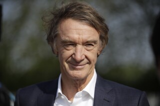 FILE - British billionaire Jim Ratcliffe, the founder of the INEOS Chemicals company, is interviewed by The Associated Press at the Iffley Road Track, in Oxford, England, April 30, 2019. British billionaire Jim Ratcliffe has completed his purchase of a 25% stake in Manchester United, the club said Tuesday Feb. 20, 2024. (AP Photo/Matt Dunham, File)