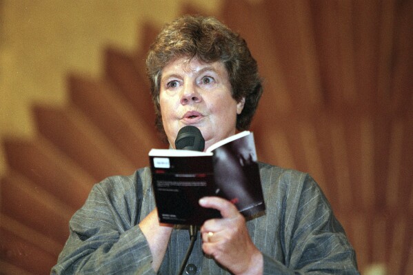 AS Byatt at the launch of a series of "Pocket Canons", excerpts from the bible with controversial introductions, at St James' Church, London. Author A.S. Byatt, whose books include the Booker Prize-winning novel “Possession,” has died at the age of 87. Byatt’s publisher, Chatto & Windus, says that the author died “peacefully at home surrounded by close family.” Byatt wrote two dozen novels, starting with “The Shadow of the Sun” in 1964. “Possession,” published in 1990, follows two modern-day academics investigating the lives of a pair of Victorian poets. (Peter Jordan/PA via AP)