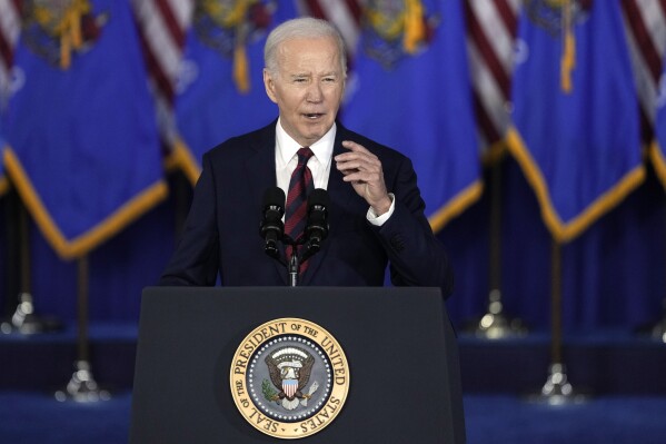 FILE - President Joe Biden speaks at en event March 13, 2024, in Milwaukee. A major deadline under the half-century-old War Powers Resolution came this week for Biden to obtain Congress' approval to keep waging his military campaign against Yemen's Houthis. But it was met with public silence, even from Senate Democrats frustrated by the Biden administration's blowing past some of the checkpoints that would give Congress more of a say in the United States' deepening military engagement in the Middle East conflicts. (AP Photo/Morry Gash, File)