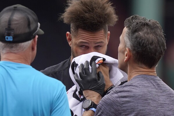 Marlins' Gurriel scratched from Red Sox game after being hit by a