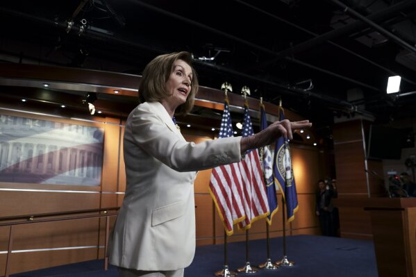 Speaker of the House Nancy Pelosi, D-Calif., responds forcefully to a question from a reporter who asked if she hated President Donald Trump, after announcing earlier that the House is moving forward to draft articles of impeachment against Trump, at the Capitol in Washington, Thursday, Dec. 5, 2019. (AP Photo/J. Scott Applewhite)