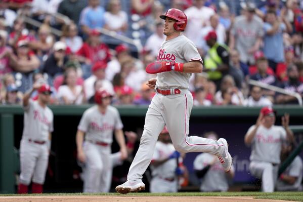 J.T. Realmuto of the Philadelphia Phillies hits a walk-off two-run