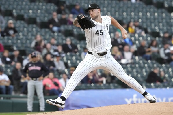 Chicago White Sox starting pitcher Garrett Crochet delivers during the first inning of the team's baseball game against the Cleveland Guardians on Friday, May 10, 2024, in Chicago. (AP Photo/Charles Rex Arbogast)