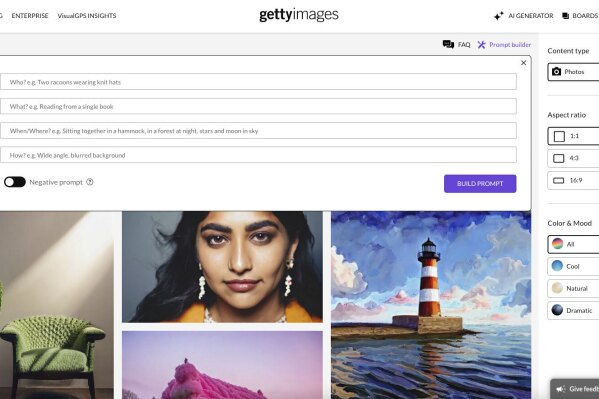 This photo provided by Getty Images shows an example of the company's artificial intelligence image-generator. The Seattle-based photo stock company is taking a two-pronged approach to the threat and opportunity that AI poses to its business. On Monday, Sept. 25, 2023 it joined the small but growing market of AI image makers with a new service that enables its customers to create novel images trained on Getty’s vast library of human-made photos. (Getty Images via AP)