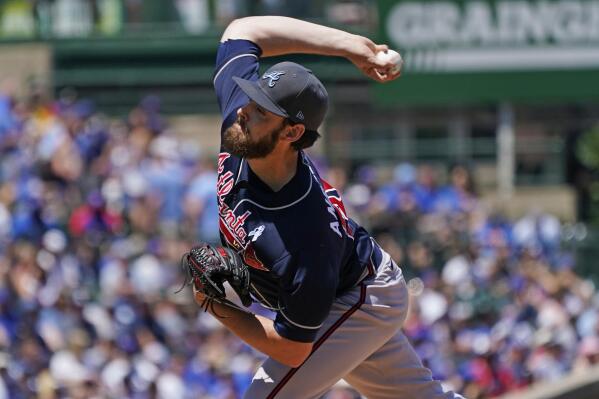 Atlanta Braves starting pitcher Ian Anderson throws against the Chicago Cubs during the first inning of a baseball game in Chicago, Sunday, June 19, 2022. (AP Photo/Nam Y. Huh)