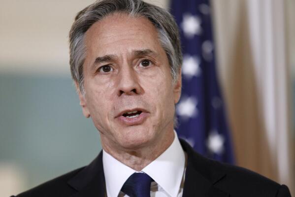 Secretary of State Antony Blinken speaks with meeting with Chile's Foreign Minister Andres Allamand, Friday, July 16, 2021, at the State Department in Washington. (Tom Brenner/Pool via AP)