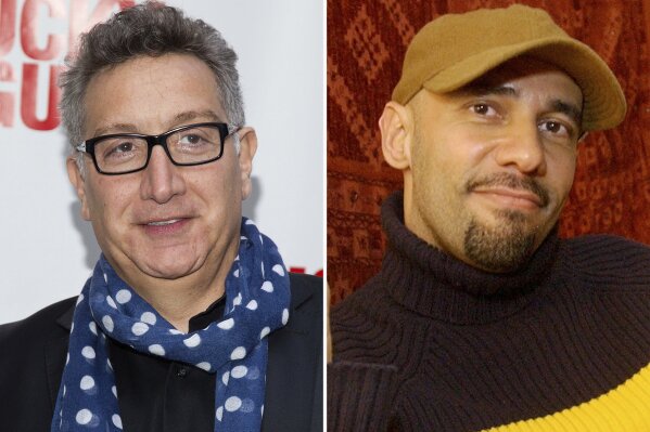In this combination, Moises Kaufman, left, arrives at the Lucky Guy Opening Night on April, 01, 2013 in New York and Nilo Cruz sits in his apartment on April 7, 2003, in New York. This fall, Miami New Drama plans to offer short new plays about each of the seven deadly sins in seven vacant storefronts along Lincoln Road as part of a project called "7 Deadly Sins — Temptation in the Magic City." The plays will be written Hilary Bettis, Nilo Cruz, Moises Kaufman, Rogelio Martinez, Dael Orlandersmith, Carmen Pelaez and Aurin Squire. (AP Photo)