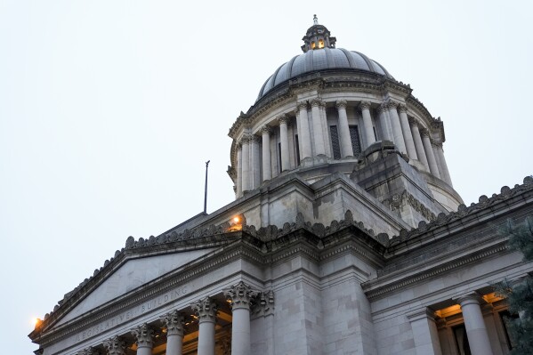 FILE - The Washington State Capitol building is seen on the first day of the legislative session, Jan. 8, 2024, in Olympia, Wash. (AP Photo/Lindsey Wasson, File)