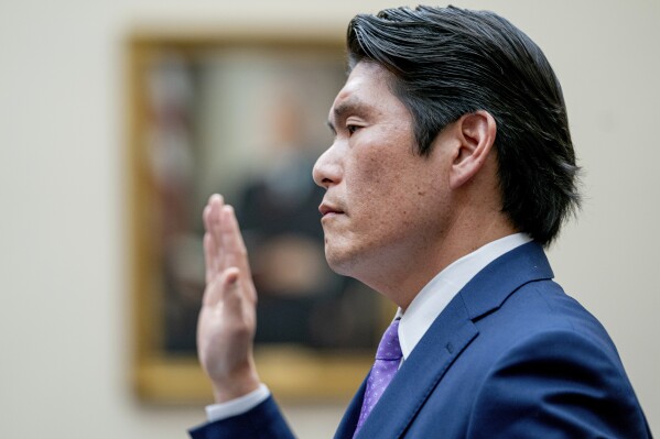 Special Counsel Robert Hur is sworn in during a hearing of the House Judiciary Committee in the Rayburn Office Building on Capitol Hill in Washington, Tuesday, March 12, 2024. (AP Photo/Nathan Howard)