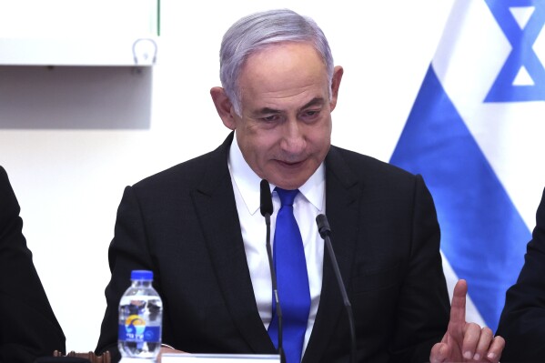 Israeli Prime Minister Benjamin Netanyahu chairs a Cabinet meeting at the Bible Lands Museum in Jerusalem on Wednesday, June 5, 2024. (Gil Cohen-Magen/Pool Photo via AP)