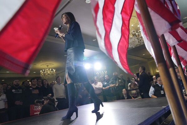 Republican presidential candidate former UN Ambassador Nikki Haley speaks at a Republican campaign event, Friday, March 1, 2024, in Washington. (AP Photo/Jacquelyn Martin)