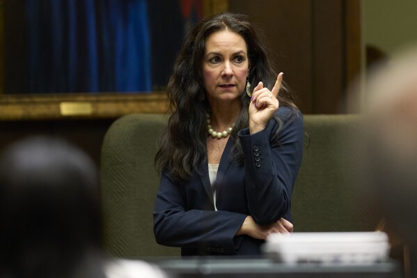 Assistant District Attorney Melanie Headley delivers closing arguments during the trial of three former Memphis police officers accused in the 2023 fatal beating of Tyre Nichols, Monday, May 5, 2025, in Memphis, Tenn. (AP Photo/George Walker IV, Pool)