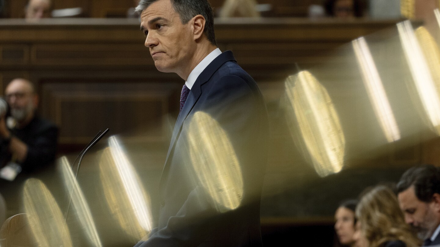 Spain’s Prime Minister Pedro Sanchez speaks in the Spanish Parliament in Madrid, May 22, 2024. European Union countries Spain and Ireland as well as