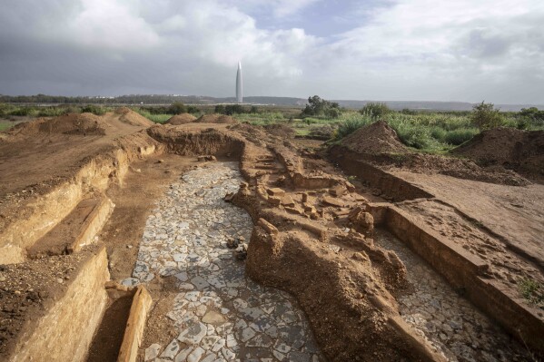 The site of recently unearthed archaeological ruins, in Chellah necropolis, Rabat, Morocco, Friday, Nov. 3, 2023. Archaeologists have unearthed more ruins of what they believe was once a bustling port city near the capital of modern-day Morocco, digging out thermal baths and working class neighborhoods that the country hopes will lure tourists and scholars in the years ahead. (AP Photo/Mosa'ab Elshamy)