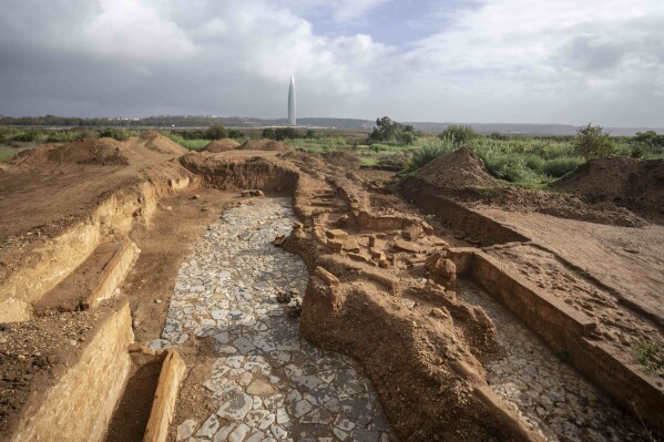 The site of recently unearthed archaeological ruins, in Chellah necropolis, Rabat, Morocco, Friday, Nov. 3, 2023. Archaeologists have unearthed more ruins of what they believe was once a bustling port city near the capital of modern-day Morocco, digging out thermal baths and working class neighborhoods that the country hopes will lure tourists and scholars in the years ahead. (AP Photo/Mosa'ab Elshamy)
