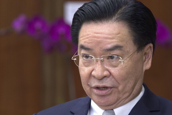 Taiwanese Foreign Minister Joseph Wu speaks during an interview with  at his ministry in Taipei, Taiwan, Friday, May 17, 2024. (AP Photo/Chiang Ying-ying)
