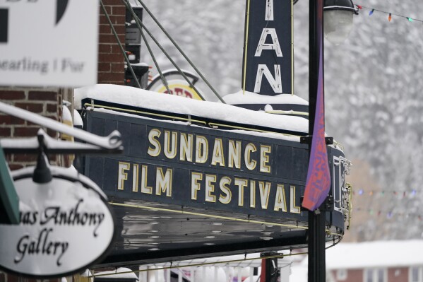 The marquee of the Egyptian Theatre is shown Thursday, Jan. 28, 2021, in Park City, Utah. (AP Photo/Rick Bowmer)