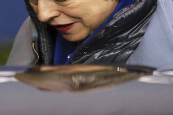 
              British Prime Minister Theresa May leaves at the conclusion of an EU summit in Brussels, Thursday, April 11, 2019. European Union leaders on Thursday offered Britain an extension to Brexit that would allow the country to delay its EU departure date until Oct. 31. (AP Photo/Olivier Matthys)
            