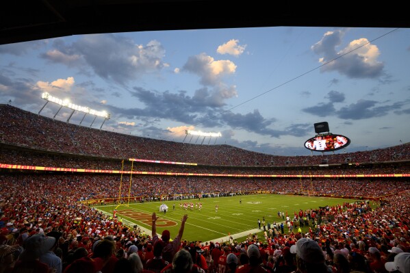 FILE - A general overall interior view of GEHA Field at Arrowhead Stadium during the first half of an NFL football game between the Kansas City Chiefs and the Detroit Lions, Sept. 7, 2023 in Kansas City, Mo. Top Kansas legislators have intensified efforts to woo the Super Bowl champion Chiefs by offering to let the professional football franchise shape a plan for using state bonds to finance a new stadium in Kansas. (AP Photo/Reed Hoffmann, File)