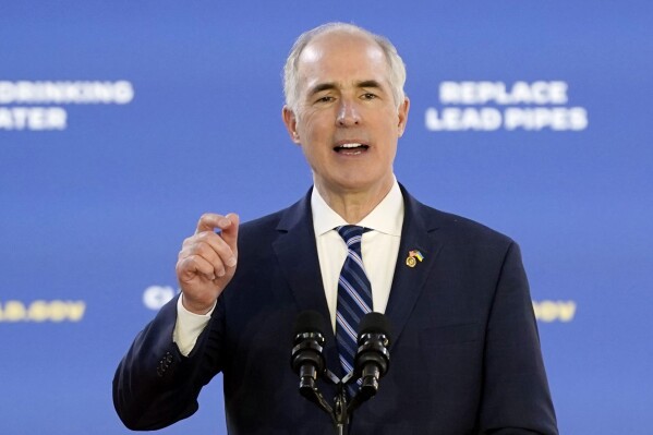 FILE - U.S. Sen. Bob Casey, D-Pa., speaks before President Joe Biden about his infrastructure agenda while announcing funding to upgrade Philadelphia's water facilities and replace lead pipes, Feb. 3, 2023, at Belmont Water Treatment Center in Philadelphia. Casey's campaign said Wednesday, July 5, that he raised over $4 million in the last three months, his best fundraising quarter ever as he awaits a Republican challenger to his re-election bid in the critical battleground state of Pennsylvania. (AP Photo/Patrick Semansky, File)