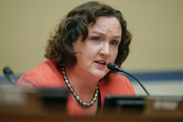 FILE - Rep. Katie Porter, D-Calif., speaks during a House Committee on Oversight and Reform hearing on gun violence on Capitol Hill in Washington, June 8, 2022. In Orange County, where the typical house sells for well over $1 million, Porter’s four-bedroom, three-bath residence in a subdivision on the University of California Irvine campus is a bargain. The progressive Democrat and law professor, who often laments the cost of housing in her district, purchased it in 2011 for $523,000, a below-market price secured through a program the university uses to lure academics who couldn’t otherwise afford to live in the affluent area. (AP Photo/Andrew Harnik, Pool, File)