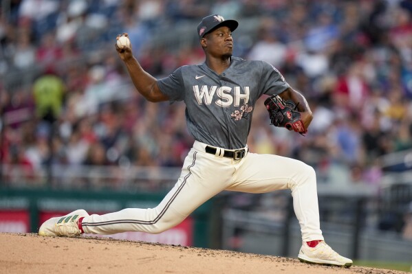 Abrams of the Washington Nationals looks on against the
