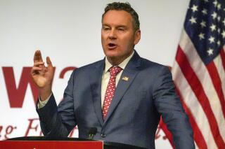 FILE - Republican gubernatorial candidate Tim Michels speaks during the State GOP Convention on May 21, 2022, in Middleton, Wis. Michels is standing by his opposition to same-sex marriage, telling The Associated Press that he believes marriage should be “between a man and a woman.” Michels, co-owner of Michels Corp. construction company, is one of four Republicans running for a chance to take on Democratic Gov. Tony Evers in November. Michels spoke with the AP on Tuesday, June 14, about the race.(Ebony Cox/Milwaukee Journal-Sentinel via AP)